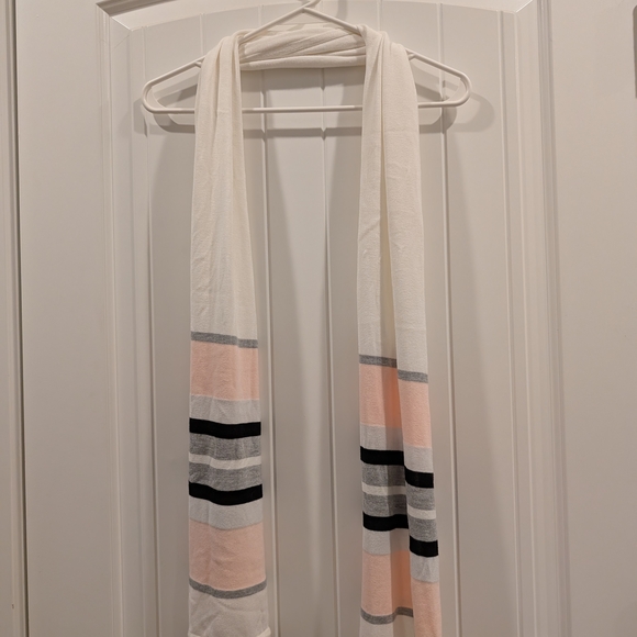 Accessories - 3 For $12 Elegant Cream and Pink Striped Scarf